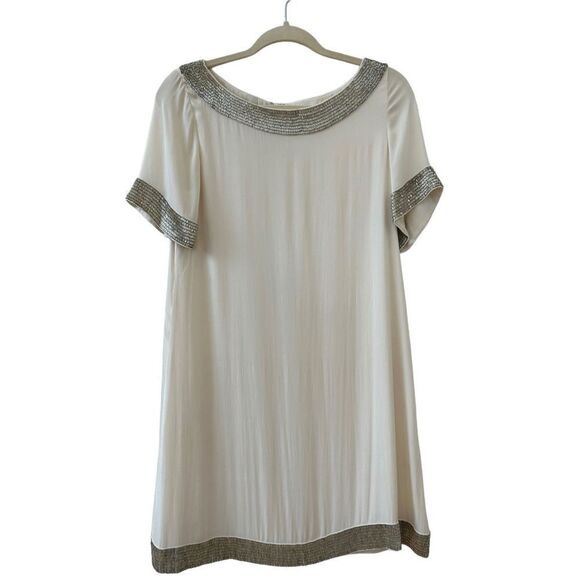 Alice + Olivia Beaded Silk Blend Shift Mini Dress Cream Women’s Size Medium - Picture 1 of 10